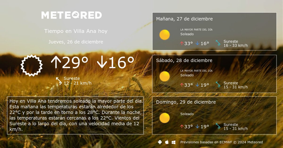cual es el clima actual en villa ana santa fe
