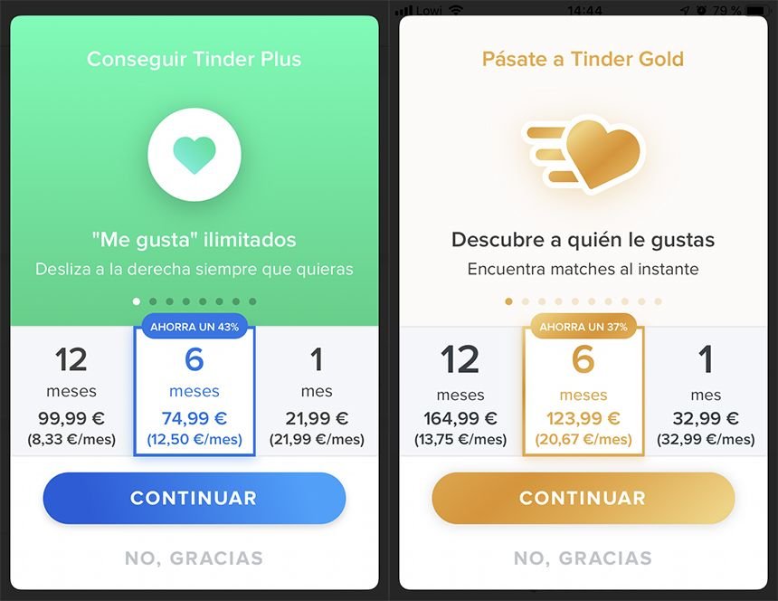 Comparación de características entre Tinder y Tinder Premium